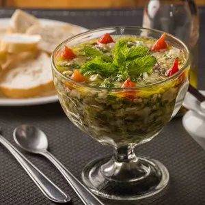 ceviche served in a traditional glass bowl