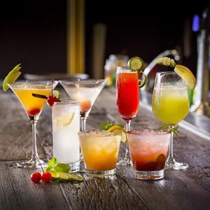 cocktail glass on the wood table