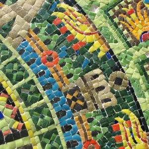 Close-up of colorful tile mosaic with Mexican indigenous pattern, Tucson, Arizona
