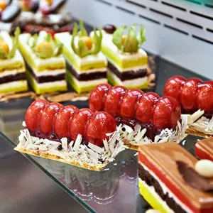 Cakes on the counter in the store
