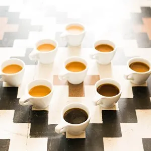 coffee cups in a patterned table