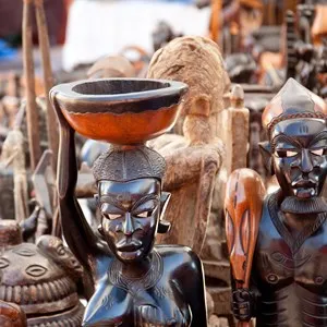 african handcraft dark wood carved people figures