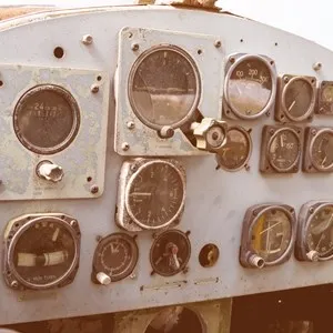 Detail of a old airplane cockpit at war museum for tourist learning