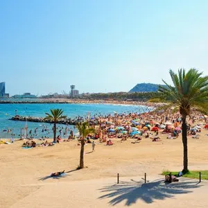 View of Barcelona beach on a summer day