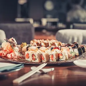 sushi with tuna, caviar and shrimp