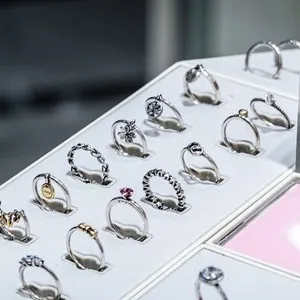 rings on display at a jewellery shop