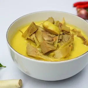 A bowl of gulai nangka or jackfruit curry stew is an Indonesian traditional food from West Sumatera.