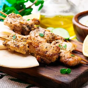 Chicken Souvlaki with pita and tzatziki
