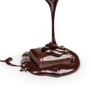 black hot chocolate pouring onto a piece of chocolate