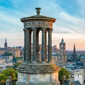 Edinburgh scenic skyline at sunset, panoramic view from Calton Hill