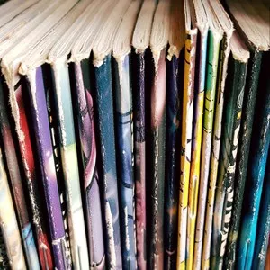 Comic books standing close