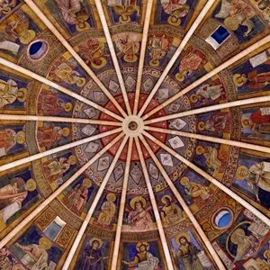 the inside of the dome of the Baptistery on Piazza del Duomo, Parma, Italy