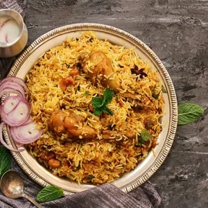 Chicken Kabsa - Homemade biryani overhead view