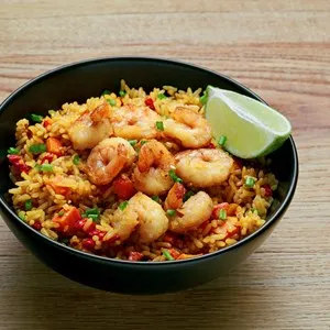 Classic Shrimp Fried Rice with fresh shrimp, rice, green onions, vegetables