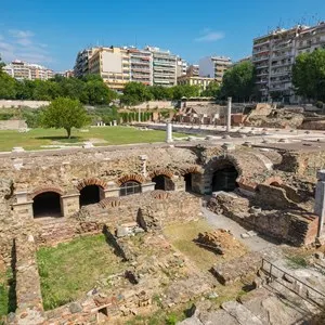 Ruins of ancient Greek Agora (later Roman Forum) in Thessaloniki. Macedonia, Greece, Europe