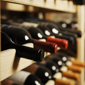 Wine bottles stored in shelf