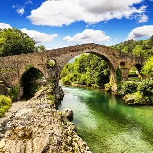 Old Roman stone bridge in Cangas de Onis (Asturias), Spain