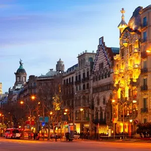 Passeig de Gracia in winter evening. Barcelona, Spain