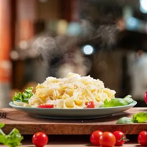 Hot, steaming freshly prepared pasta
