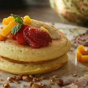 Delicious fruits pancake for breakfast