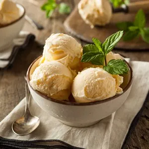 Homemade Organic Vanilla Ice Cream with Mint