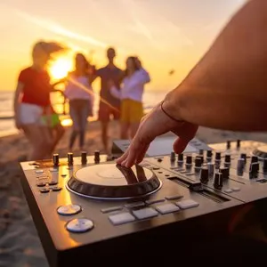 people dancing on beach electronic music