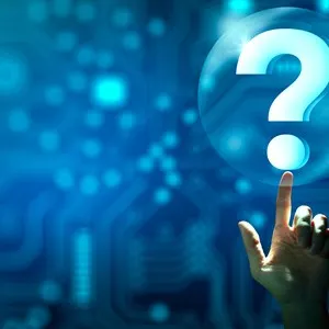 Man hand holding digital question mark