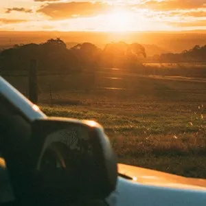 On the road at sunset