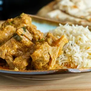 Goat korma curry with jasmine rice.