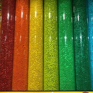 Rainbow M&Ms organized by color