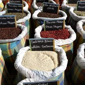 cooking spices for sale on a market stall Marigot St Martin leeward islands lesser antilles eastern caribbean west indies