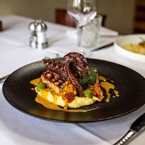 gourmand dish with grilled octopus