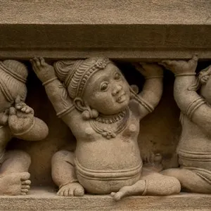 carved figures of dwarfs in Kelaniya Temple, Sri lanka