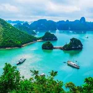Scenic view of islands in Halong Bay, Vietnam, Southeast Asia