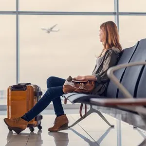 woman at an aiport lounge