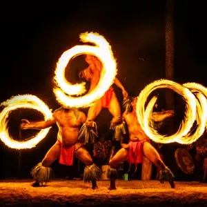 Luau hawaiian fire dancers motion blur tourist attraction in Hawaii