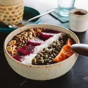 Bowl and coffee at a cafe