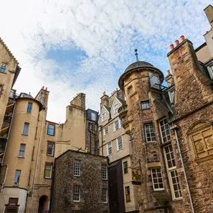 medieval buildings at Lady Stairs Close in Edinburgh, Scotland