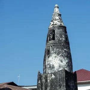 the cone-shaped minaret of Malindi Mosque in Stone Town, Zanzibar