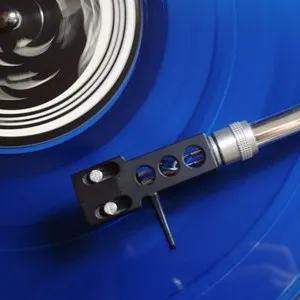 blue vinyl record on a turntable