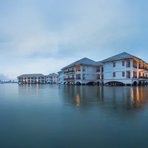 West Lake view with hotel staying above water in Hanoi