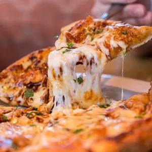 Close up Italian pizza about cheese it stick
