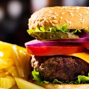 hamburger with fries