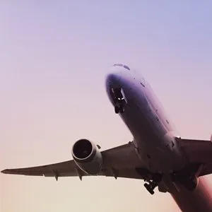 flying plane in sunset