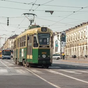 green tram in Turin