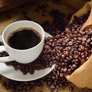 Coffee cup and coffee beans
