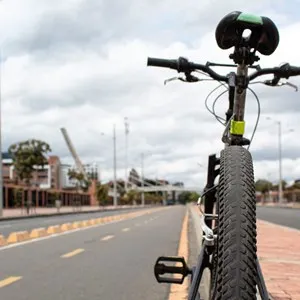 Bogotá Landscape with Bicycle path name as "cicloruta" and Black Mountain Bike.