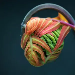 Macro shot of fern unrolling young frond