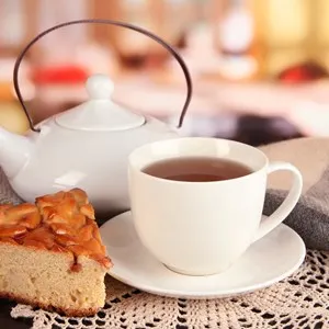Cup of tea with a slice of cake