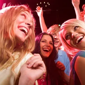 Friends dancing at a nightclub in Gothenburg, Sweden